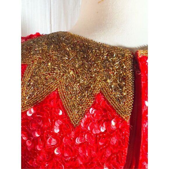 Laurence Kazar | Women’s | Dresses | M | Vintage Red Gold Mini Sequined Evening - Picture 7 of 8
